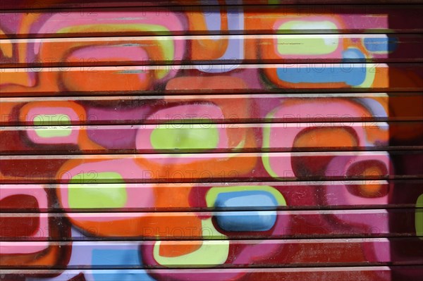 Marseille, wall with bright, abstract graffiti in vivid colours, Marseille, Departement Bouches-du-Rhone, Provence-Alpes-Cote d'Azur region, France, Europe