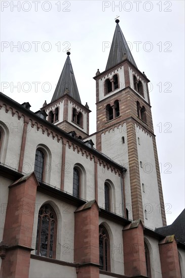 Wuerzburg, Romanesque UNESCO St Kilian's Cathedral, St Kilian, Cathedral, Gothic church towers towering skywards, a feature of religious architecture, Wuerzburg, Lower Franconia, Bavaria, Germany, Europe