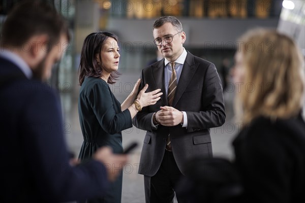 (L-R) Annalena Baerbock, Federal Foreign Minister, and Dmytro Kuleba, Foreign Minister of Ukraine, photographed on the margins of a joint meeting of the North Atlantic-Ukraine Council in the format of the Foreign Ministers of the States Parties and Ukraine. Brussels, 04.04.2024. Photographed on behalf of the Federal Foreign Office