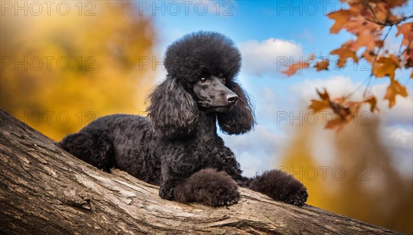 KI generated, animals, mammals, dog, domestic dogs (Canis lupus familiaris), black, black, sideways, autumn