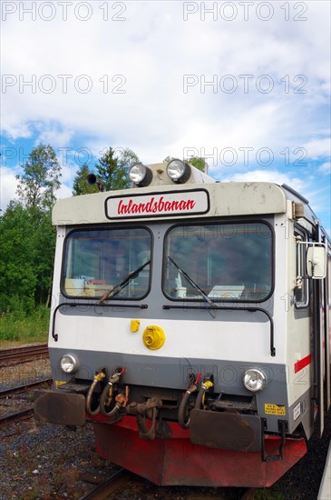A diesel train of the Inlandsbanan in front of a forest, railway, inland railway, Vilhelmina Norra, Sweden, Europe