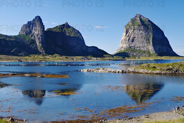 Striking granite mountains and fjords, islands, Traenastoppen, Traena, Lovunden, Helgeland coast, Norway, Europe