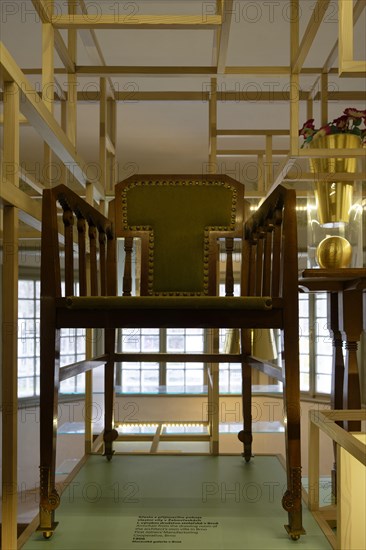 Interior view, armchair, exhibition, Villa Jurkovic, Brno, Jihomoravsky kraj, Czech Republic, Europe