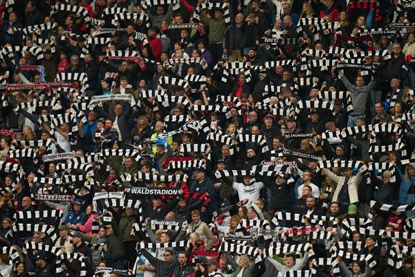 Bundesliga Eintracht Frankfurt-Union Berlin at Deutsche Bank Park in Frankfurt. Frankfurt fans show their scarves. Frankfurt, Hesse, Germany, Europe