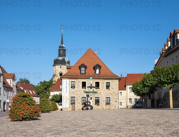 Market square with town hall and town church, Goethe town of Bad Lauchstaedt, Saxony-Anhalt, Germany, Europe