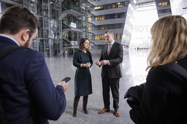 (L-R) Annalena Baerbock, Federal Foreign Minister, and Dmytro Kuleba, Foreign Minister of Ukraine, photographed on the margins of a joint meeting of the North Atlantic-Ukraine Council in the format of the Foreign Ministers of the States Parties and Ukraine. Brussels, 04.04.2024. Photographed on behalf of the Federal Foreign Office