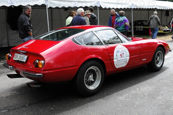 A red sports car with racing stripes and the number 97 on the side, SOLITUDE REVIVAL 2011, Stuttgart, Baden-Wuerttemberg, Germany, Europe