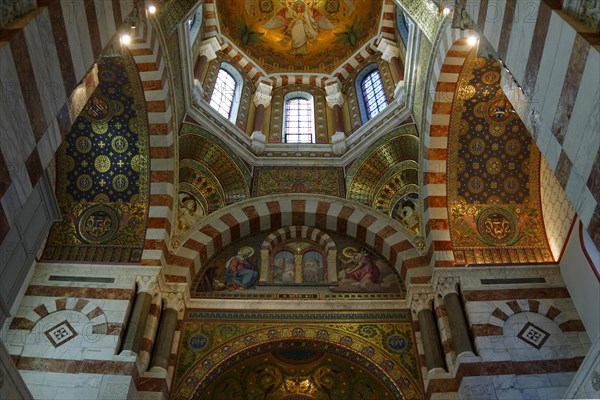 Church of Notre-Dame de la Garde, Marseille, view upwards into the interior of a church with an impressive ceiling, Marseille, Departement Bouches du Rhone, Region Provence Alpes Cote d'Azur, France, Europe