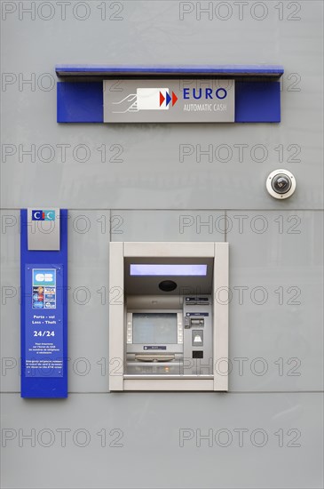 Marseille, ATM on a grey wall with EURO logo, Marseille, Departement Bouches-du-Rhone, Provence-Alpes-Cote d'Azur region, France, Europe