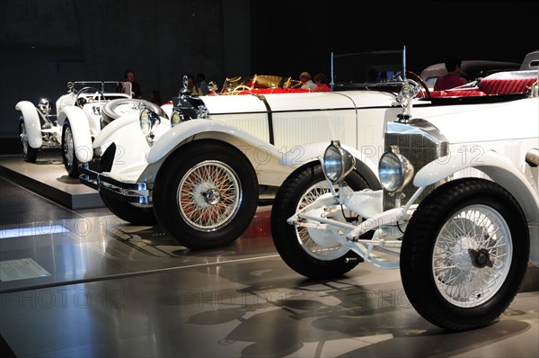 Series of luxurious vintage convertibles presented in an exhibition, Mercedes-Benz Museum, Stuttgart, Baden-Wuerttemberg, Germany, Europe