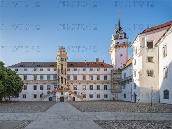 Inner courtyard of Hartenfels Castle, Torgau, Saxony, Germany, Europe