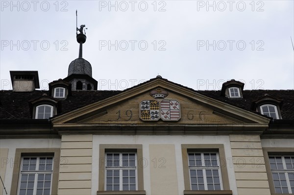 Langenburg Castle, roof of a building with weather vane and the year 1906, Langenburg Castle, Langenburg, Baden-Wuerttemberg, Germany, Europe