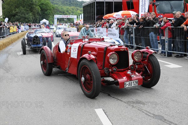 A red vintage car with driver prepares for the start, SOLITUDE REVIVAL 2011, Stuttgart, Baden-Wuerttemberg, Germany, Europe