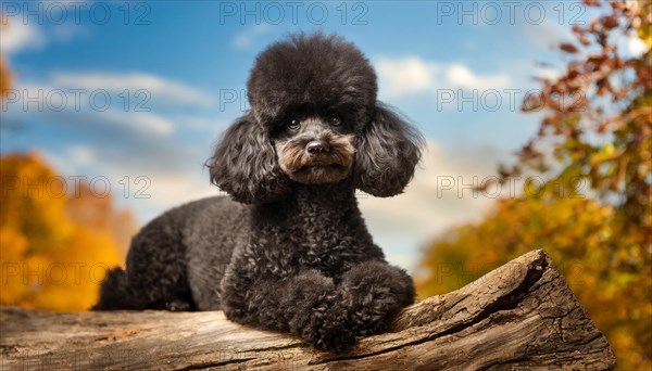 KI generated, animals, mammals, dog, domestic dogs (Canis lupus familiaris), black, black, sideways, autumn