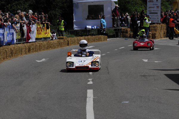Racing driver in a miniature racing car on a race track in front of spectators, SOLITUDE REVIVAL 2011, Stuttgart, Baden-Wuerttemberg, Germany, Europe