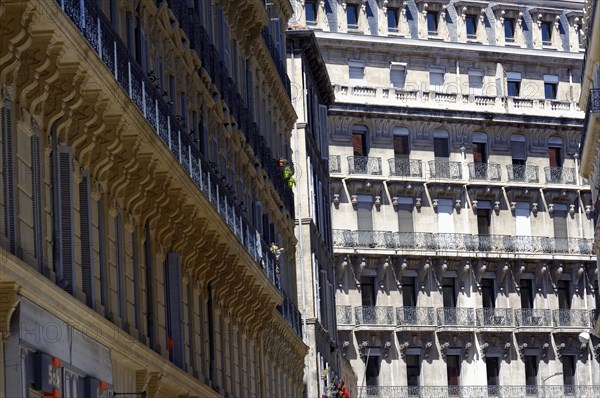 Marseille, frog's-eye view of a series of impressive historic buildings, Marseille, Departement Bouches-du-Rhone, Provence-Alpes-Cote d'Azur region, France, Europe