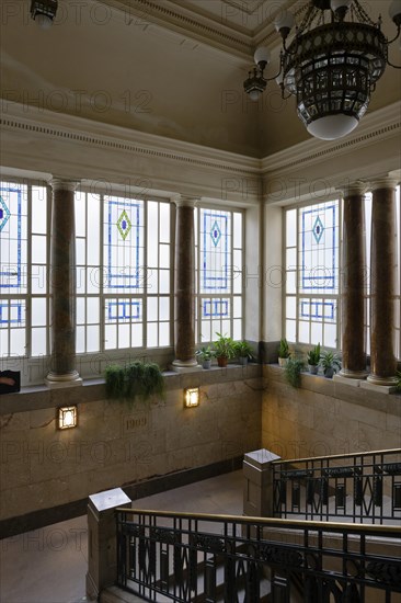 Interior view, staircase, Janacek Academy of Music and Performing Arts, Brno, Jihomoravsky kraj, Czech Republic, Europe