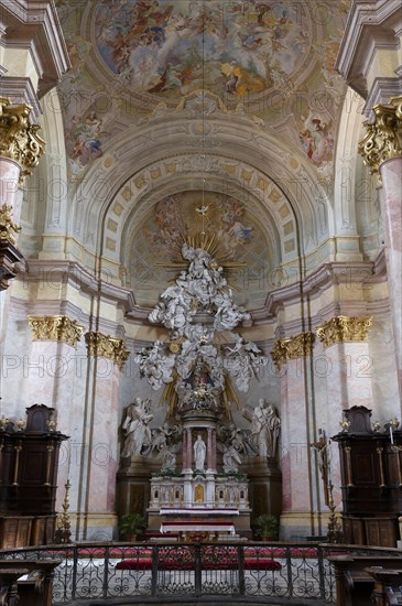 Interior view, altar, abbey church, Benedictine monastery Rajhrad, Loucka, Rajhrad, Jihomoravsky kraj, Czech Republic, Europe