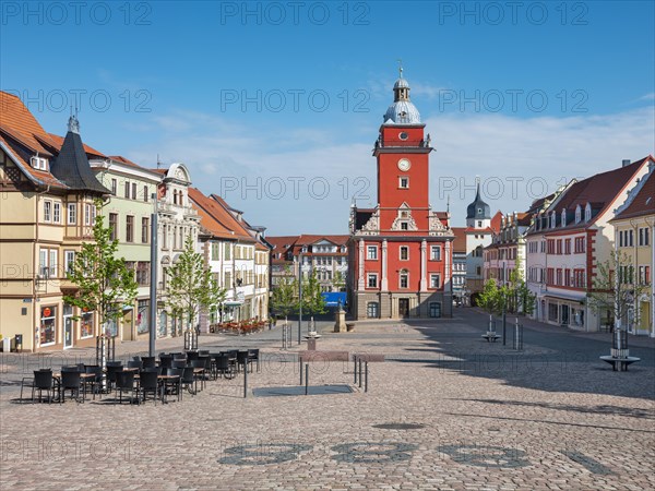 The main market square in the historic old town with the town hall, Gotha, Thuringia, Germany, Europe