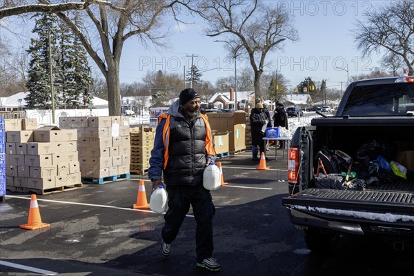 Detroit, Michigan, Free food is distributed to people attending a community health fair