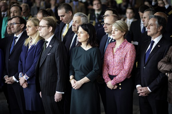 (L-R) Elina Valtonen, Foreign Minister of Finland, Tobias Billstroem, Foreign Minister of Sweden, Annalena Baerbock, Federal Foreign Minister, Melanie Joly, Foreign Minister of Canada, Antony Blinken, Secretary of State of the United States of America, Ceremony on the occasion of the 75th anniversary of the signing of the Founding Act of the North Atlantic Treaty. Brussels, 04.04.2024. Photographed on behalf of the Federal Foreign Office