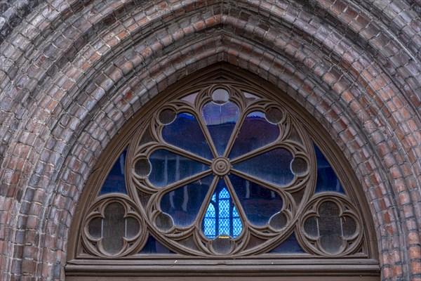 View through a church window into the parish church of St Laurentius, Havelberg, Saxony-Anhalt, Germany, Europe