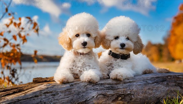 AI generated, animals, mammals, dog, domestic dogs (Canis lupus familiaris), two animals, white, cream-coloured