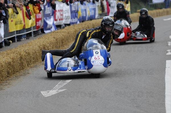 Racer on a motorbike with sidecar in racing action, SOLITUDE REVIVAL 2011, Stuttgart, Baden-Wuerttemberg, Germany, Europe