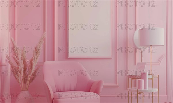 Flat background with blank poster mockup on pink wall AI generated