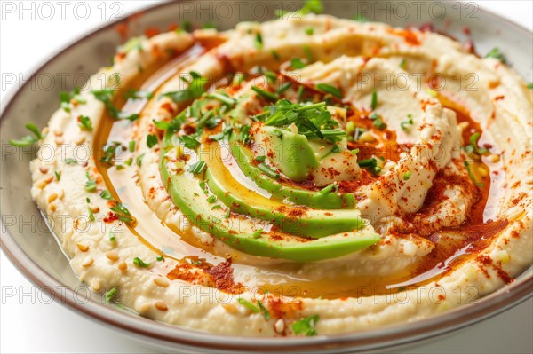 Creamy Hummus with Fresh Herbs and Olive Oil, AI generated