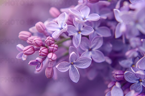 Violet Common Lilac spring flower plant on blurry background. KI generiert, generiert, AI generated