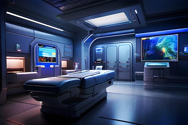 Modern hospital interior of a miri room with an advanced scanner machine, AI generated, modern, architecture
