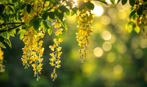 Laburnum flowers contrasting against green foliage AI generated