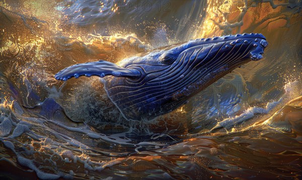 Digital painting style illustration of a humpback whale in the ocean AI generated