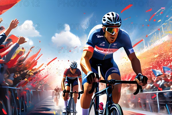 AI generated illustration showcasing cycling sports in vibrant accessible color schemes