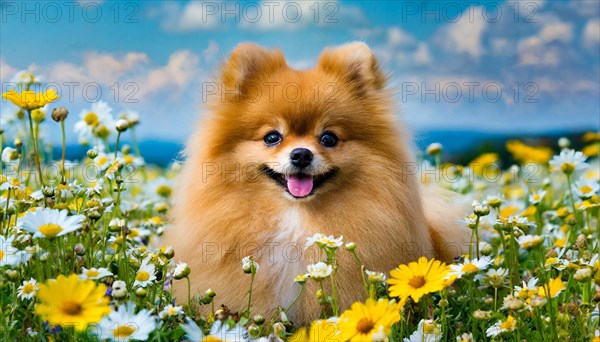 Ai generated, animal, animals, mammal, mammals, a, single animal, dwarf spitz, Spitz, (Canis lupus familiaris), dog, dogs, bitch, Pomeranians, reddish-brown puppy