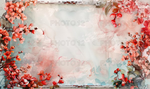 Copper frame on watercolor background, space for text AI generated