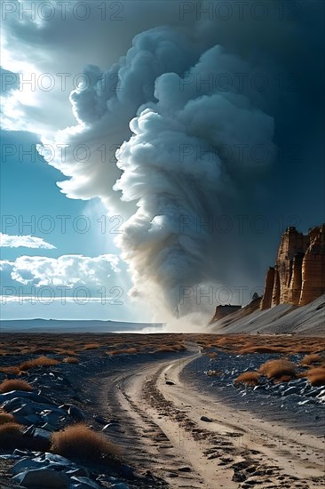 Patagonian desert landscape with powerful wind shaping landforms isolated rock formations, AI generated