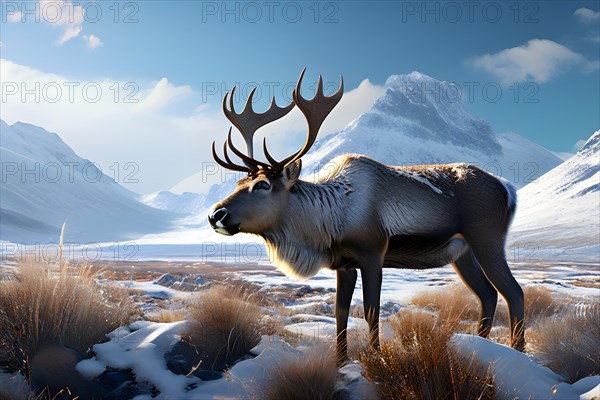 Reindeer grazing svalbards iceberg strewn tundra, AI generated