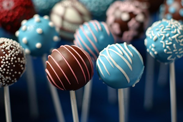 Blue and brown cakepops. KI generiert, generiert, AI generated