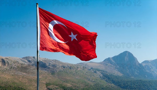 Flag, the national flag of Turkey flutters in the wind