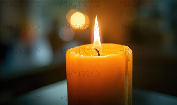 Close-up of a candle burning brightly with soft focus on the flame AI generated