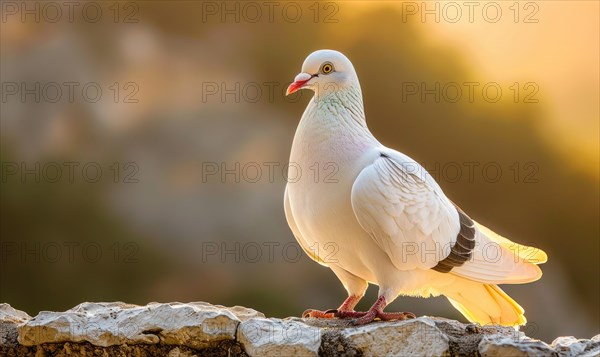 Close-up of a majestic white pigeon perched on a stone ledge AI generated