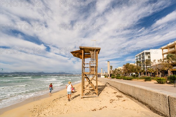 Lifeguard tower in Platja de Palma, Mallorca, Spain, Europe