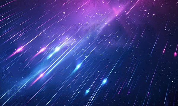 Colorful meteor shower with dynamic purple and pink streaks against a space-themed backdrop AI generated