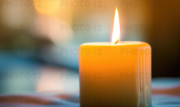 Close-up of a candle burning brightly with soft focus on the flame AI generated