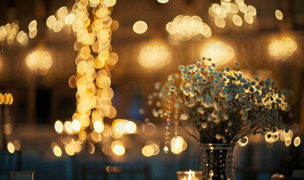 Bouquet of flower on glittering bokeh lights abstract background AI generated