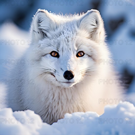 Arctic fox blending with snow, AI generated