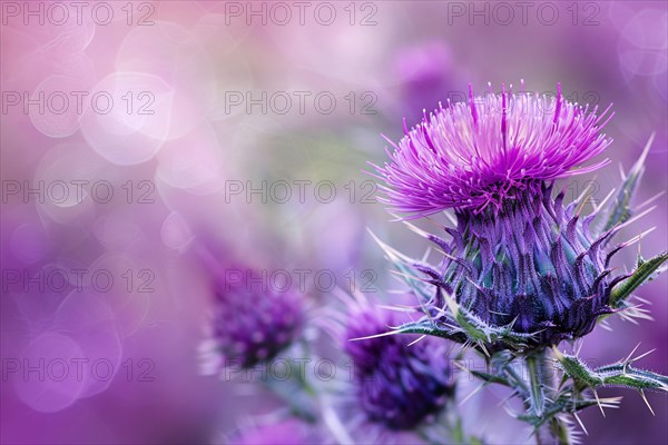 Purple thistle in bloom. KI generiert, generiert, AI generated