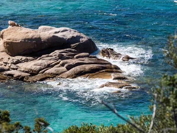 Granite rock formation in the sea, Baja Sardinia, Costa Smeralda, Sardinia, Italy, Europe